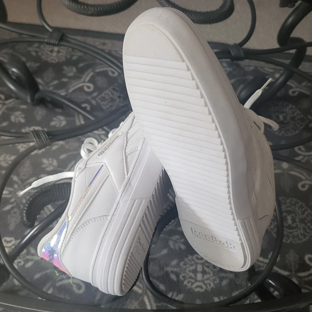 Reebok White Sneakers with Iridescent Lavender Heel Accent - Picture 8 of 9
